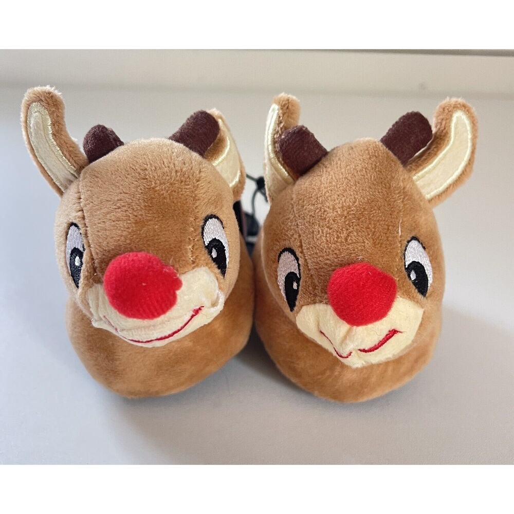 Rudolph Toddler Christmas Slippers The Red Nosed Reindeer Brown Size 1 NWT